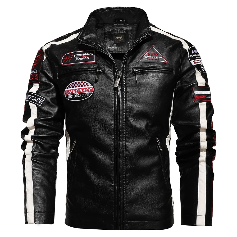 

Mens Vintage Motorcycle Jacket Men Fashion New Biker Leather Jacket Male Embroidery Bomber Coat Winter Fleece Pu Overcoat
