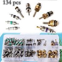 134 Uds. Surtido de núcleos de válvula de aire acondicionado de coche A/C AC, núcleo de válvula Shrader y herramienta R134 R12, Kit de válvulas HVAC, accesorios para automóviles