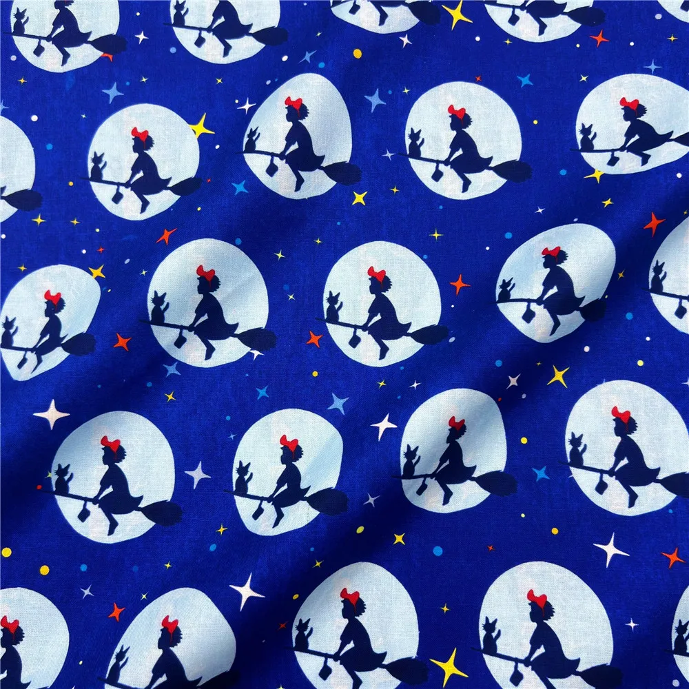 Japanese cartoon witch print Cotton fabric flat material hat children's dress DIY tablecloth Pillowcase Material