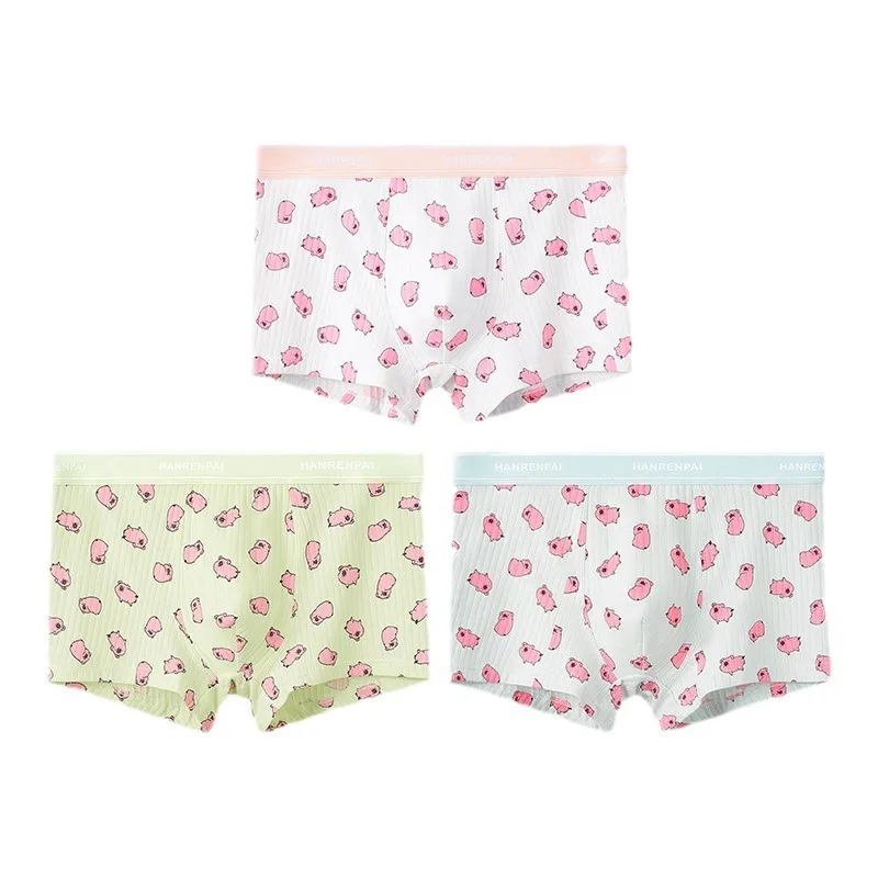 Pink Pig Boys Cotton Cute Flat Boxers Sexy Pouch Panties Briefs Mens Underwear Middle Waist Male Soft Shorts Trunks Underpants