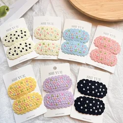 2pcs 수제 양모 니트 헤어 클립 귀여운 소녀의 머리핀 다채로운 폴카 도트 헤어 액세서리 가을, 겨울 머리 장식