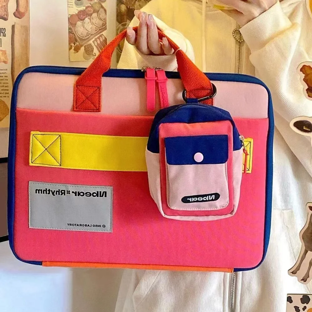 

Color Blocking Computer Bag 14 Inch 16 Inch Suitable For Macbook Air Handheld Laptop Bag, Shock Resistant, Light Luxury Style