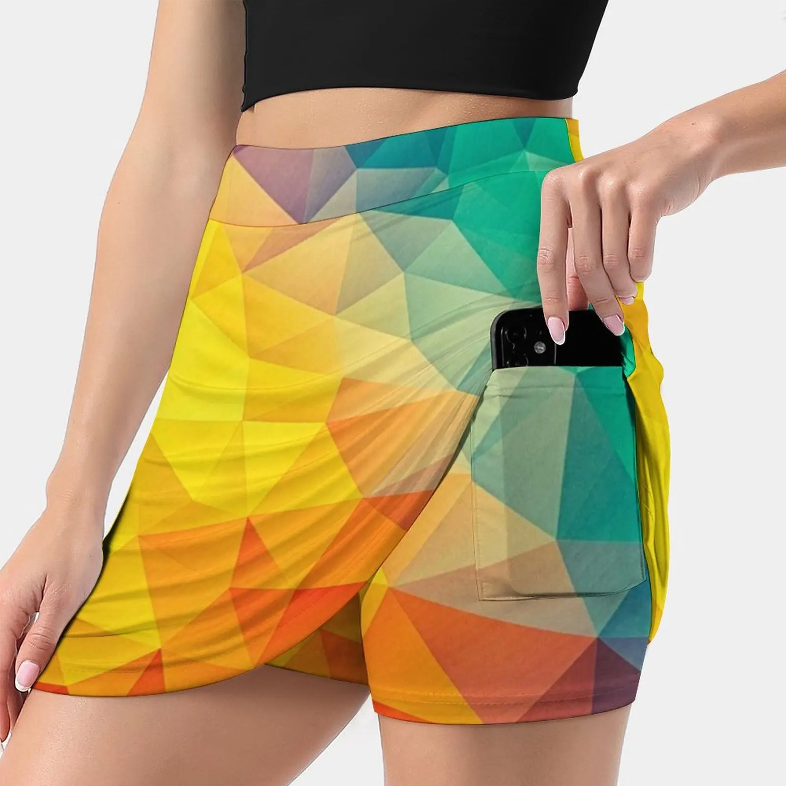 Abstract Multi Color Cubizm Painting Women's skirt Sport Skort Skirt With Pocket Fashion Korean Style Skirt 4Xl Skirts Colorful