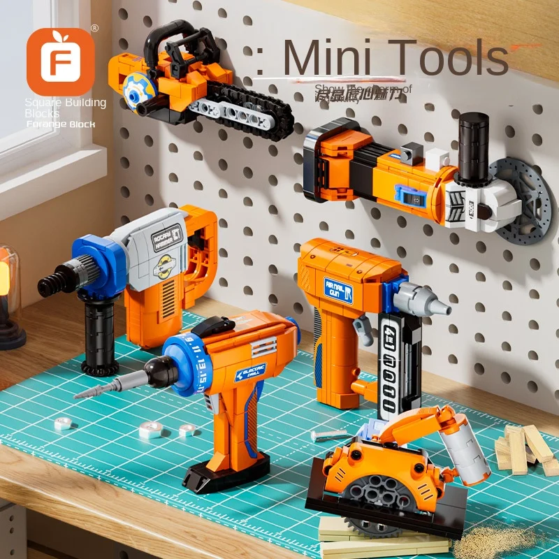 Mini MOC Tool Set Building Blocks Nail Gun Chainsaw Angle Grinder Circular Saw Model Bricks Educational Toy Boys Birthday Gift