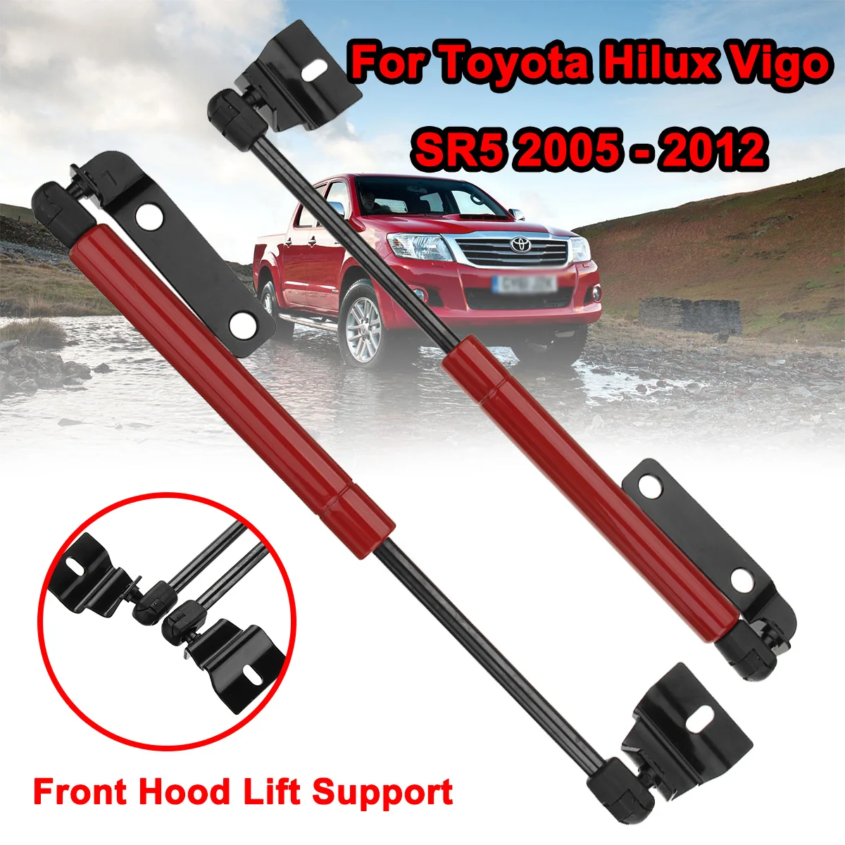 

2pcs Car Front Engine Cover Bonnet Hood Shock Lift Strut Bars Support Rod Arm Gas Hydraulic For Toyota Hilux Vigo SR5 2005-2012