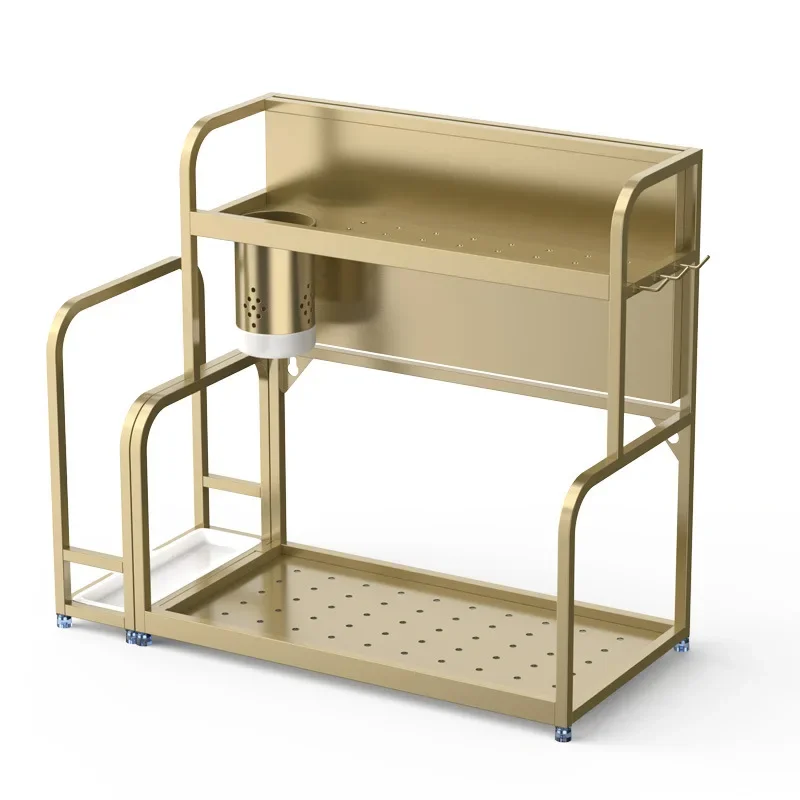 

Stainless Steel Kitchen Shelf Seasoning Box Supplies Household Daquan Countertop Gold Storage Shelf