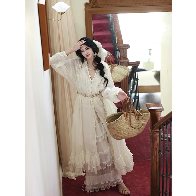 2025 nova chegada primavera outono feminino solto casual a linha vestido em camadas retalhos lanterna manga vestidos de algodão de boa qualidade t274