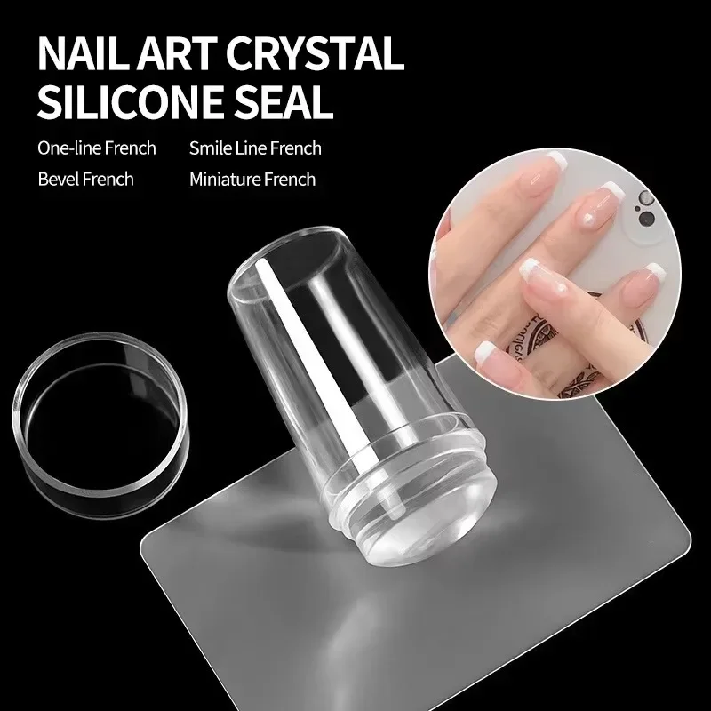 Transparent Silicone Nail Art Stamping Kit French Design For Manicure Plate Stamp Polish Seal Two Side Stamper Scraper Tools