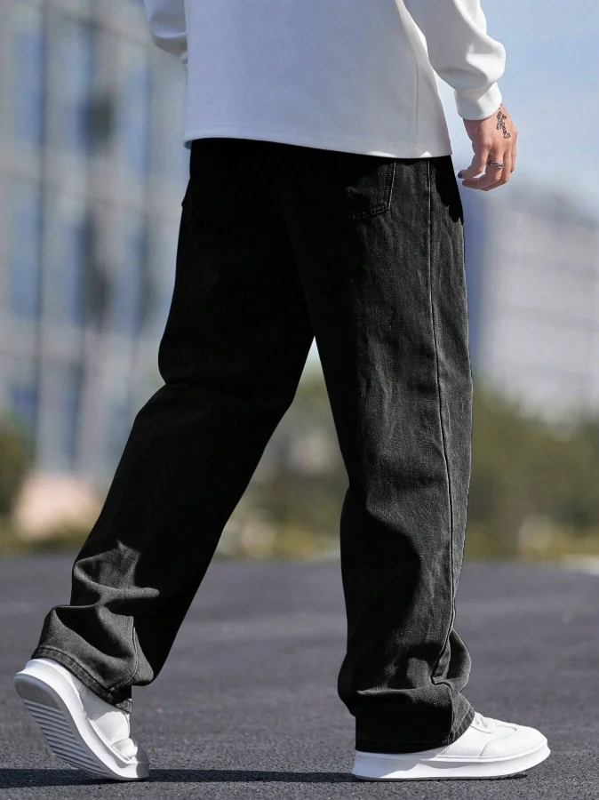 بنطال جينز رجالي فضفاض كاجوال بأرجل مستقيمة مع جيوب مائلة، مناسب لجميع المواسم ومصنوع من القماش الناعم #2