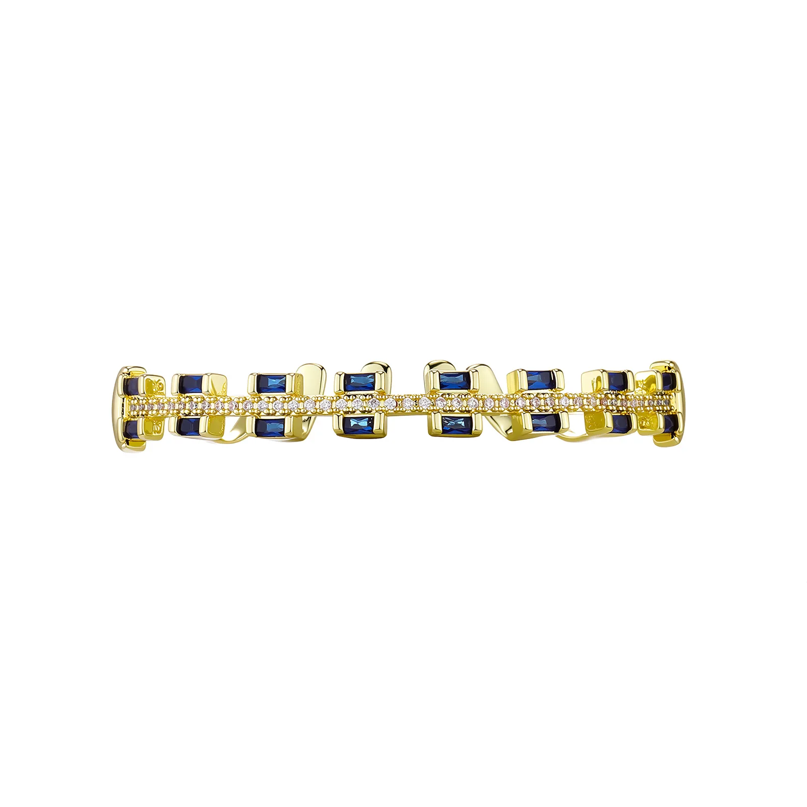 JINAO Hip-Hop Iced Blue Baguette CZ Stein 8 Zähne Rob Grillz Set für Herren & Damen – Glänzende quadratische Grillz für Ober- & Unterkiefer – Punk Rapper Geschenk – Detail 11