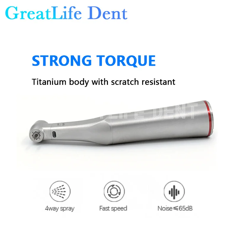 

GreatLife Dent Dental 1: 5 Increasing Fiber Optic Contra Angle Stainless Steel Body Internal Water Spray Low Speed Handpiece