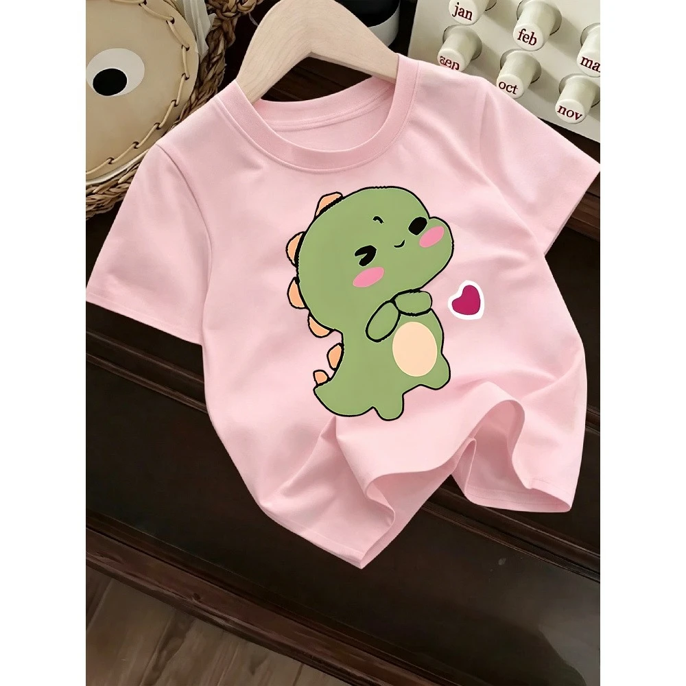 Children'sT-shirt Summer Soft Skin Friendly Loose Comfortable Casual Outdoor Sports Simple Cute Dinosaur Print Short Sleeved Top