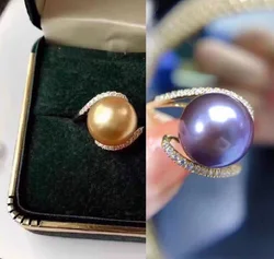 Gorgeous AAAA++++ REAL NATURE 10-11mm south sea golden purple Round Pearl ring
