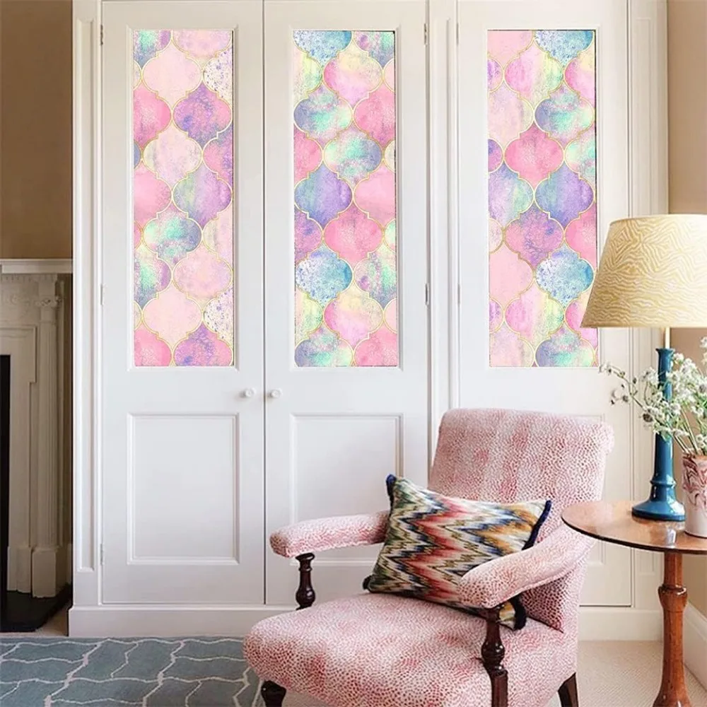 ورق جدران قابل للإزالة بنمط تعريشة متعدد الألوان باللون الوردي لتزيين الحائط والديكور الفني الجداري