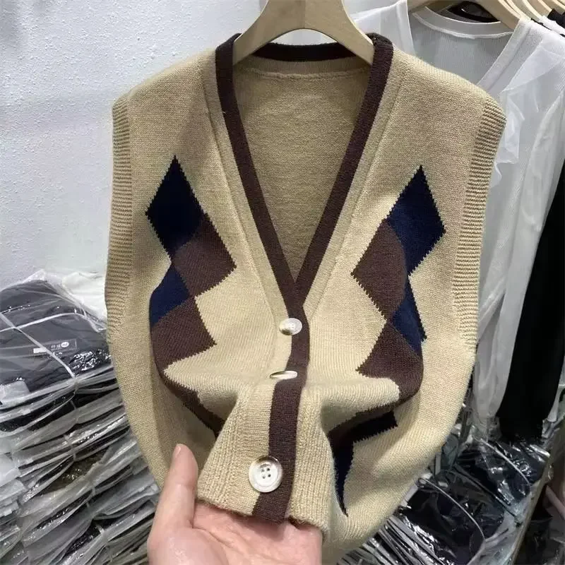 

Новинка 2025, осенний пуловер с v-образным вырезом, свитер, жилет, женский вязаный свитер без рукавов, жилет, женская нижняя рубашка, джемпер, топ