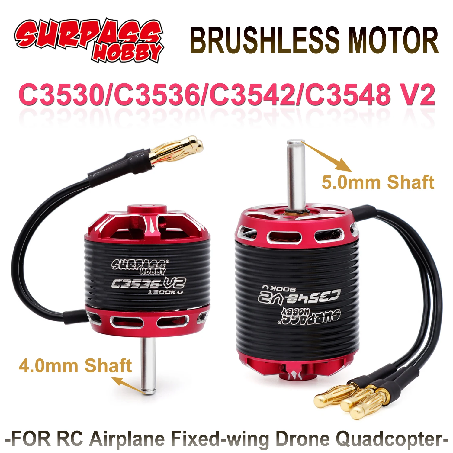 

SURPASS HOBBY C3530 3536 3542 3548 V2 Brushless Motor 14 Pole Hi-Torque 4.0/5.0mm Shaft For RC Model Airplane Fixed-wing Drone