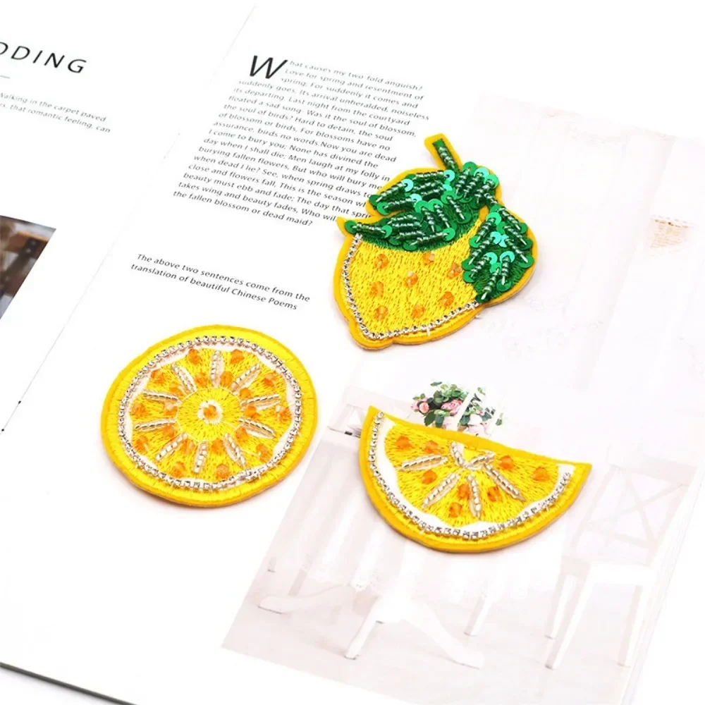 الخرز اليدوية الفاكهة الأصفر الليمون الأصفر الخوخ القماش ملصق لطيف شارة مطرّزة قبعة الملابس والاكسسوارات والاكسسوارات #3