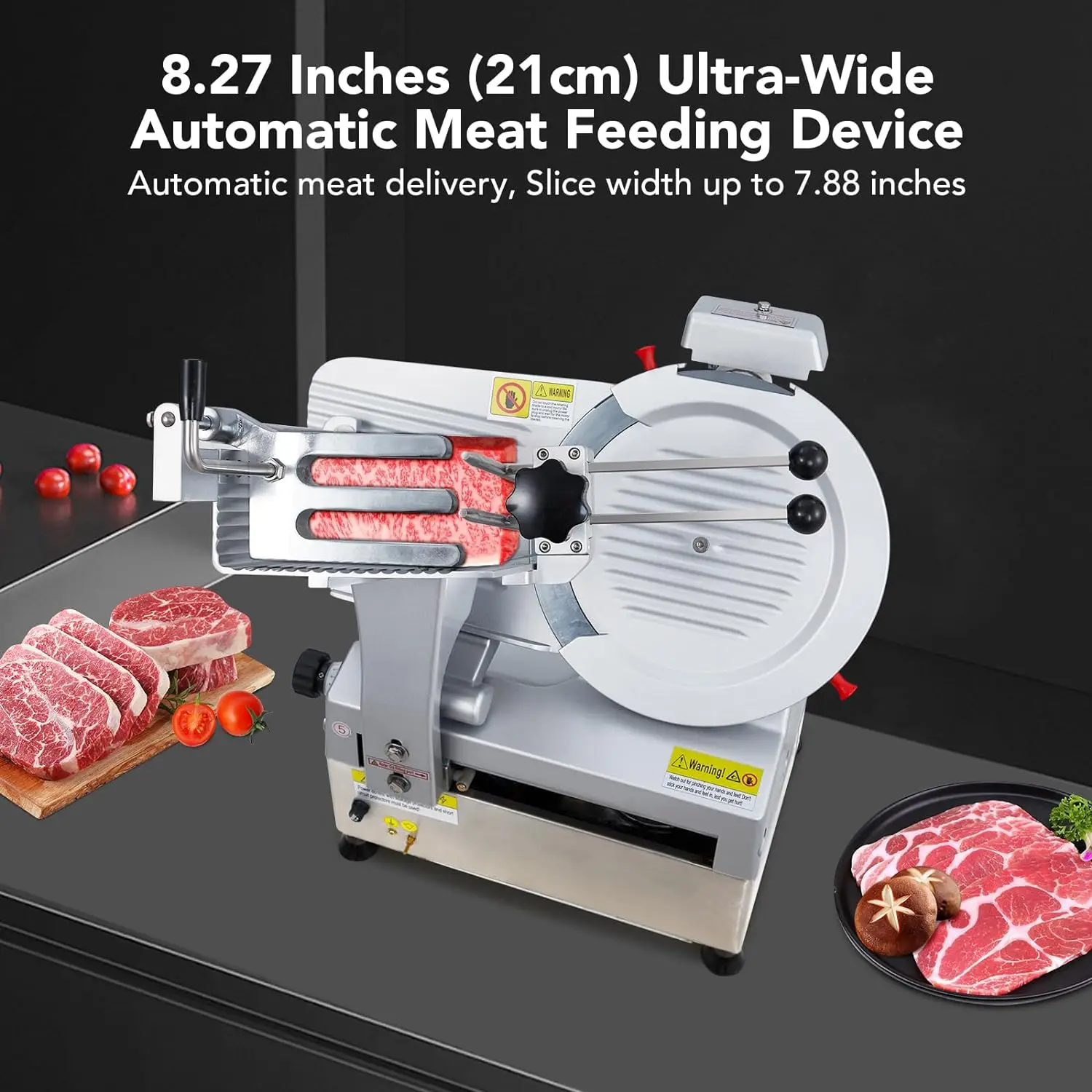 Affettatrice automatica per carne, affettatrice per carne da 550W commerciale con lama in acciaio al carbonio da 12 ", spessore regolabile 0 ~ 14mm, affettatrice per gastronomia
