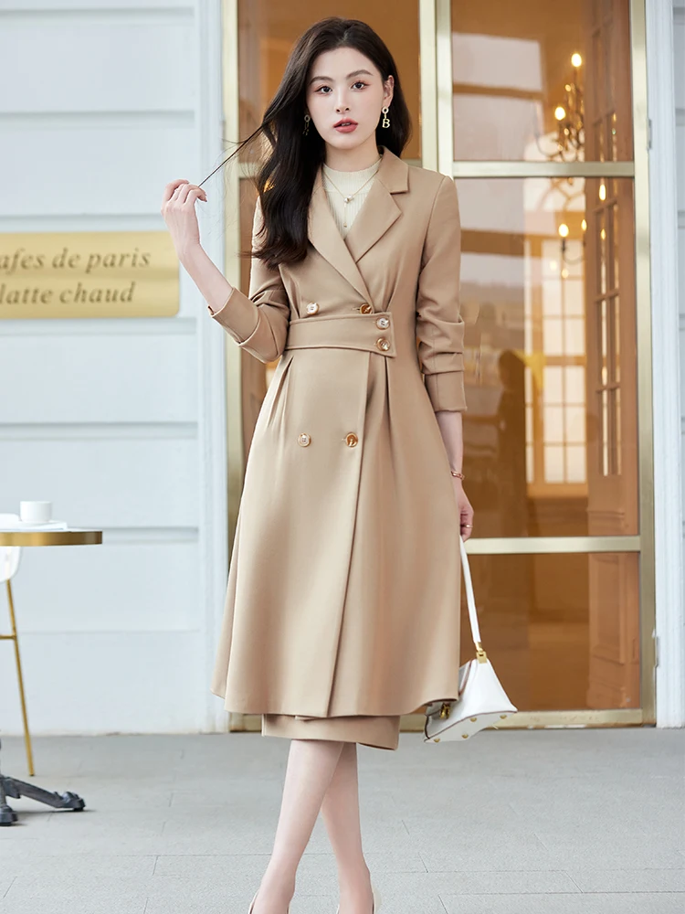 Women Formal Skirt Suit Female Black Apricot Coffee Long Sleeve Blazer + Skirt Suits Office Business Work Wear Two Piece Set