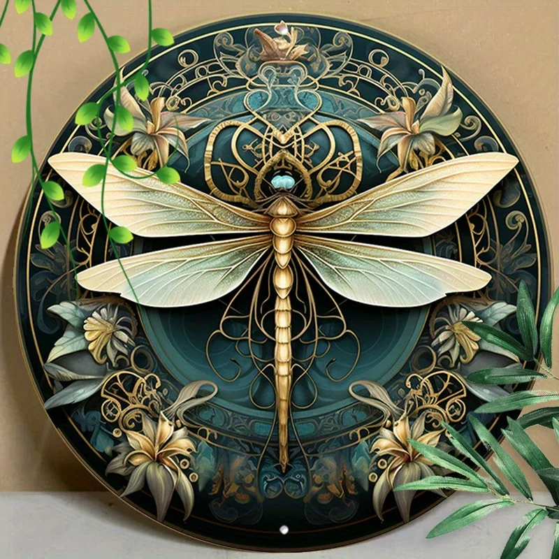 

Round Aluminum Sign Metal Tin Sign Dragonfly Wall Art Dragonfly Gifts, Metal Dragonfly Wall Decor Vintage Hippie Tin Sign