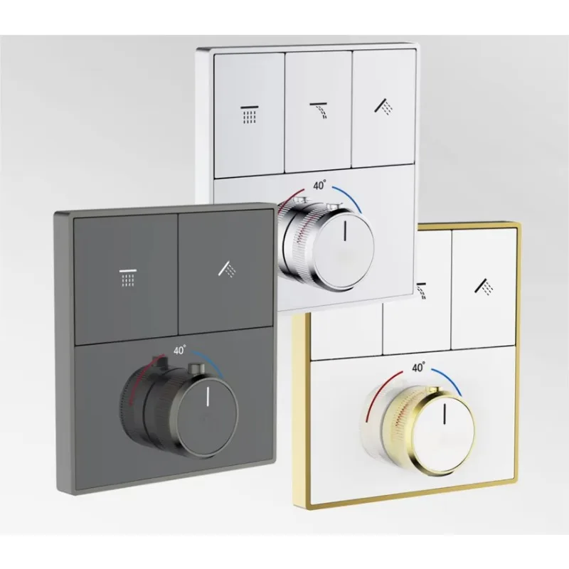 

2 Way 3 Way In Wall Push Button Concealed Brass Thermostatic Diverter Bath&Shower Mixer Valve Faucet With Tempered Glass Panel