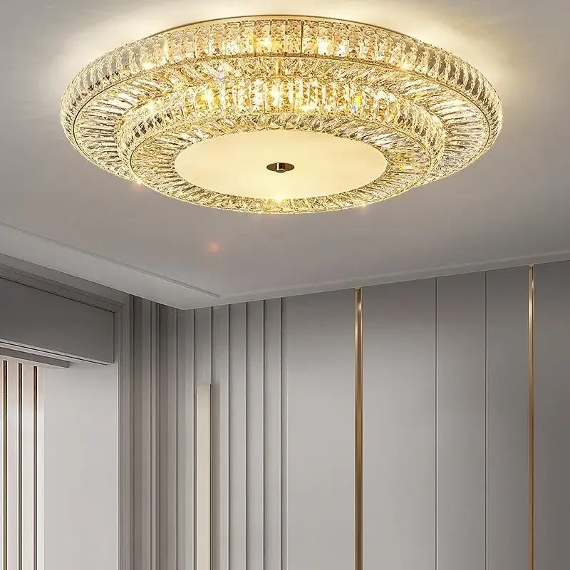 

Gold Round Ceiling Lamp For Living Room Bedroom Modern Home Decor Lighting Armature Led Luxury Lamp Creative Crystal Lustre