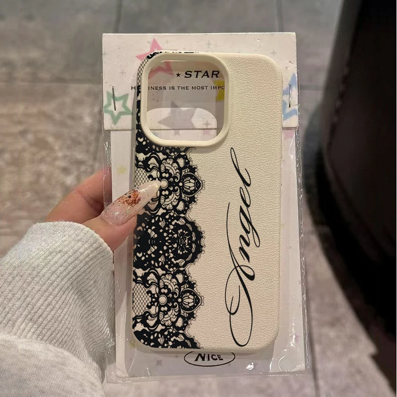 Capa de Celular Vogue Preta com Renda Lateral Estilo Inglês para Samsung Galaxy S26 S25 S24 Ultra Plus S22 FE S23 A36 A26 A56 A16 A57 A37 A55