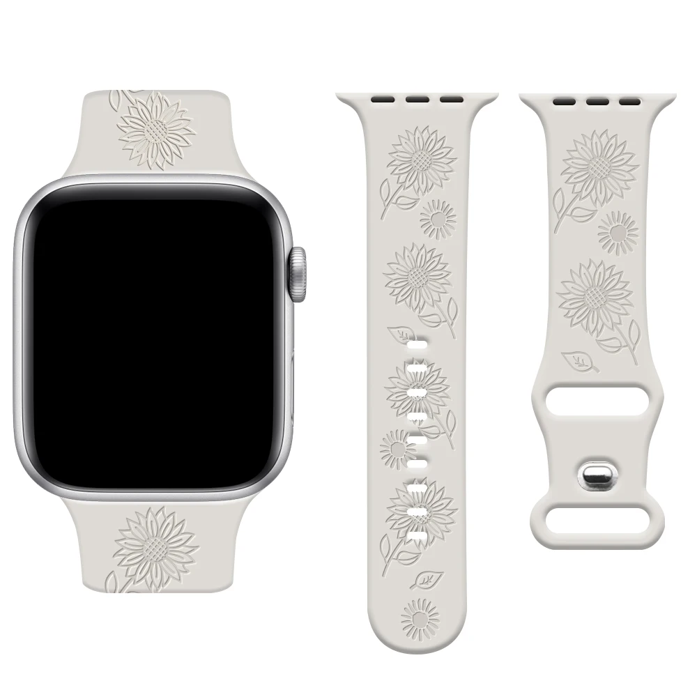 Strap For Apple Watch Band 49mm 44mm 42mm 41mm 45mm 44mm 40/38mm Floral Engraved Bracelet Correa iwatch Series 9 7SE 6 3 8 Ultra