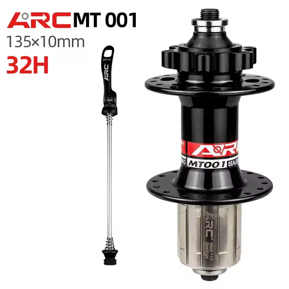 

ARC MT-001 Mountain Bike Bent-Head Hub Black 32H 36H HG-11S Freehub AL6061-T6 Shell CR-MO Axle F-9100/R-10135MM S&S Bearing