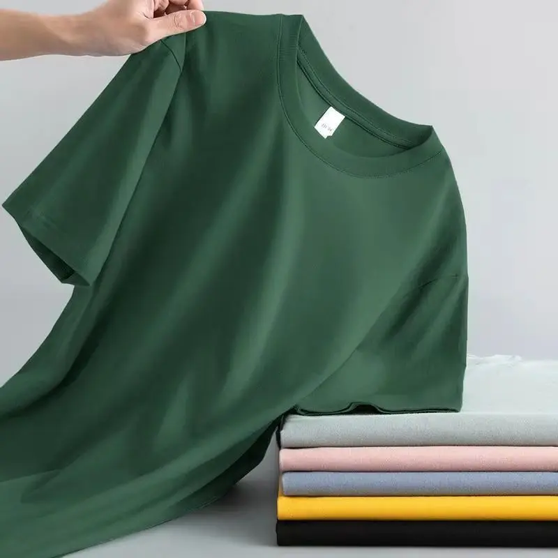 100% Pure Cotton Round Neck Short Sleeved T-shirt for Men and Women's New Summer Versatile Loose Solid Color Men's T-shirt