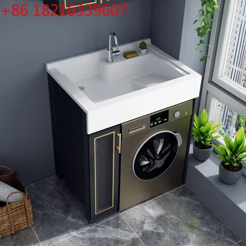 Space aluminum balcony laundry cabinet machine upper basin aluminum alloy small apartment washing machine cabinet