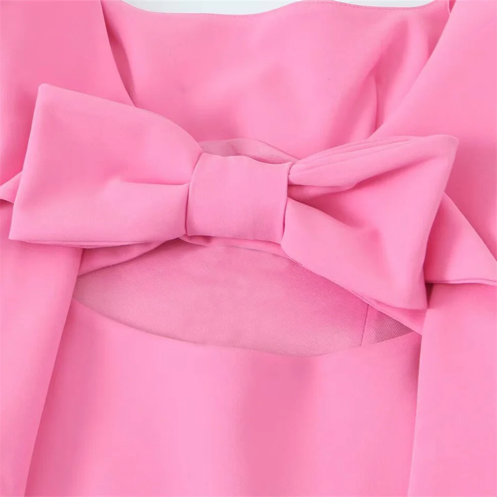 Top con decoración de lazo trasero de dos colores para mujer, chaleco de color sólido, decoración, ropa nueva de primavera/verano