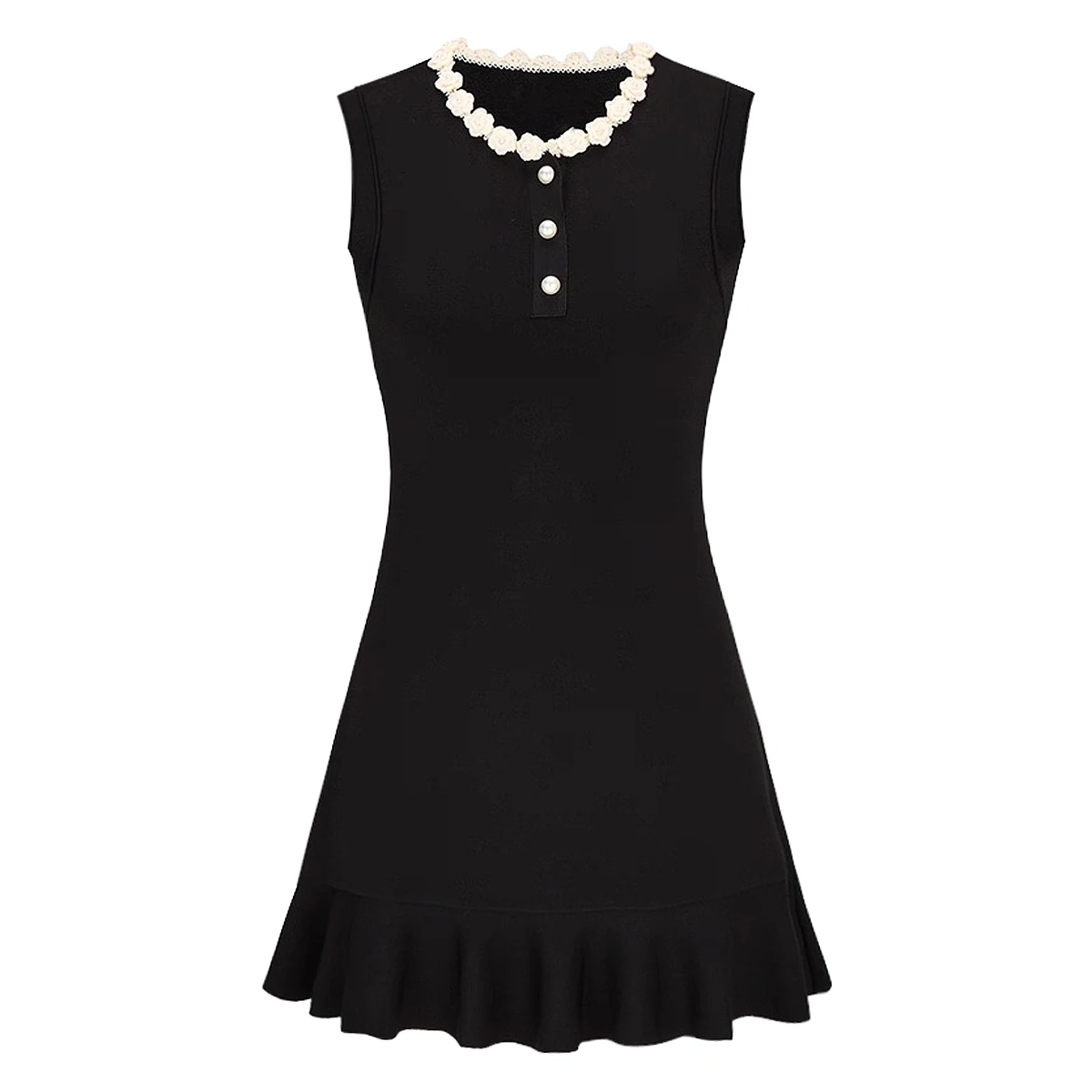 Hoge kwaliteit zomer nieuwe modieuze temperament woon-werkverkeer mouwloze ronde hals gehaakte gebreide veelzijdige slim fit korte jurk