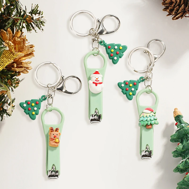 1pcs Cartoon Christmas Nail Clippers Flat Mouth Stainless Santa Claus Nail Clipper Keychain Pendant Kids Christmas Gifts