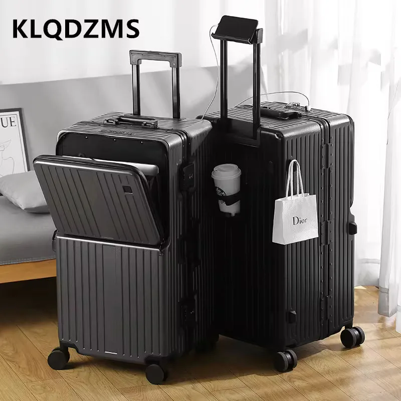 KLQDZMS 26"28"30 Zoll Gepäck mit großer Kapazität, Frontöffnung, Aluminiumrahmen, Wagenkoffer, Wagentyp, Reisetasche, USB-Ladekoffer