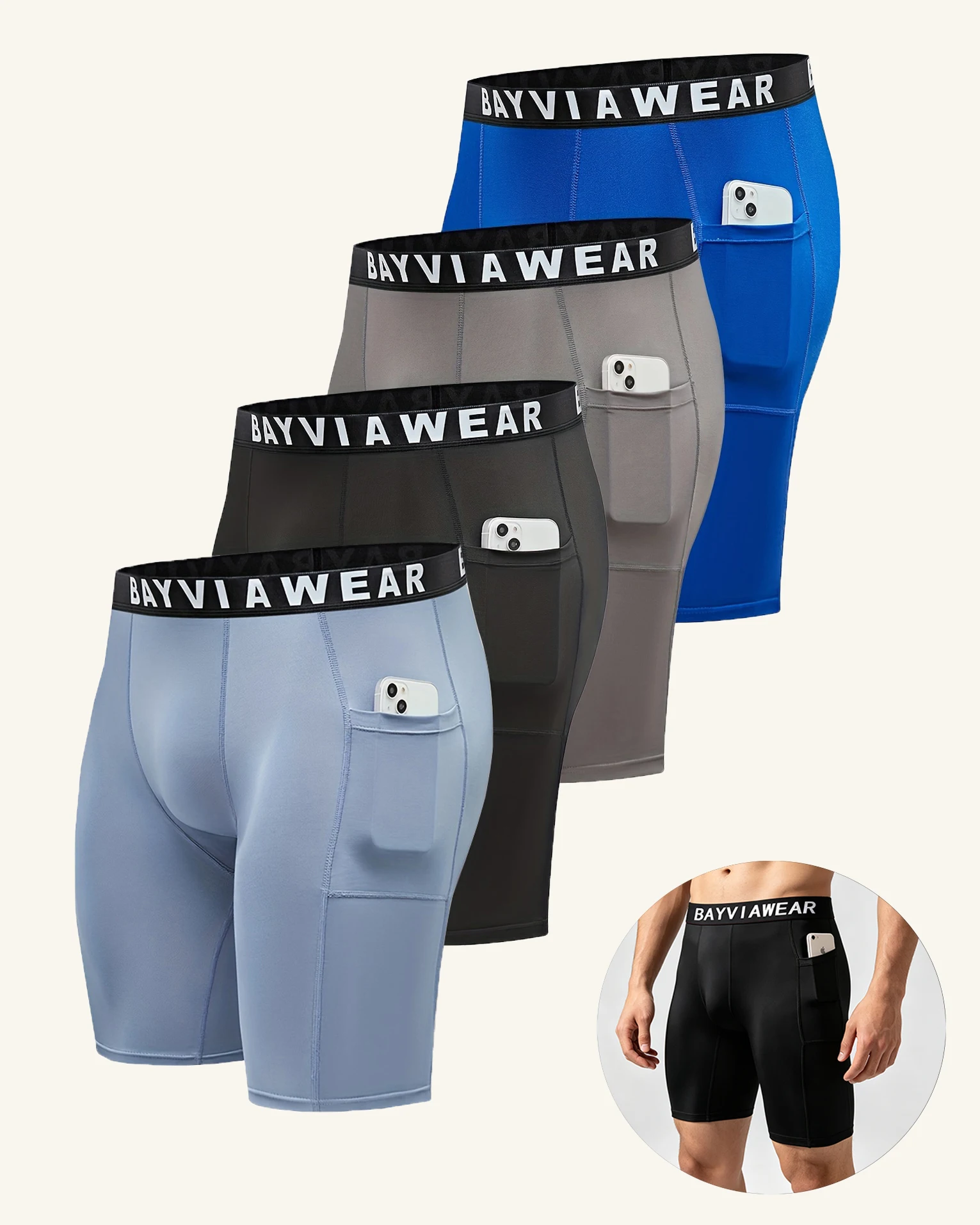 Men's Sports Leggings Quick-drying Stretch Fitness, Running, Track and Field, Basketball Training with Pockets Bottoming Shorts