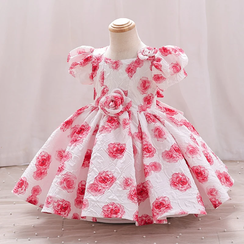 Flower Boy New Dress Small Flying Sleeve High end Printed Children's Wear 3-10 Year Old Girl Baby Birthday First Year Graduation