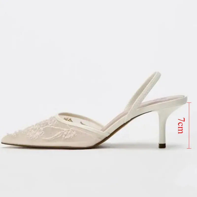 Ladies Flower Mesh Open Heel Sandals Shoes Sexy Designer High Heel Pointed Toe Stiletto Pumps Mules  women sandals image 6