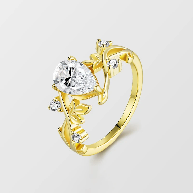 1.5CT كامل مويسانيتي D اللون VVS1 الماس الكمثرى المرأة خاتم S925 الفضة مطلي 18K الذهب الأصفر خواتم مجوهرات للنساء