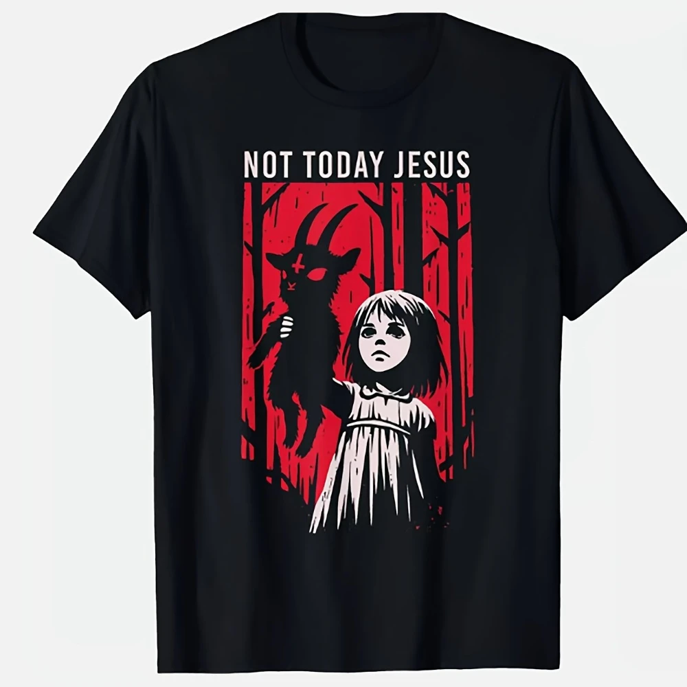 

Men's Gothic Not Today T-Shirt Black Satanic Goat Demon 666 Pentagram Design Occult Symbolism Cotton Retro Rock Style Tee