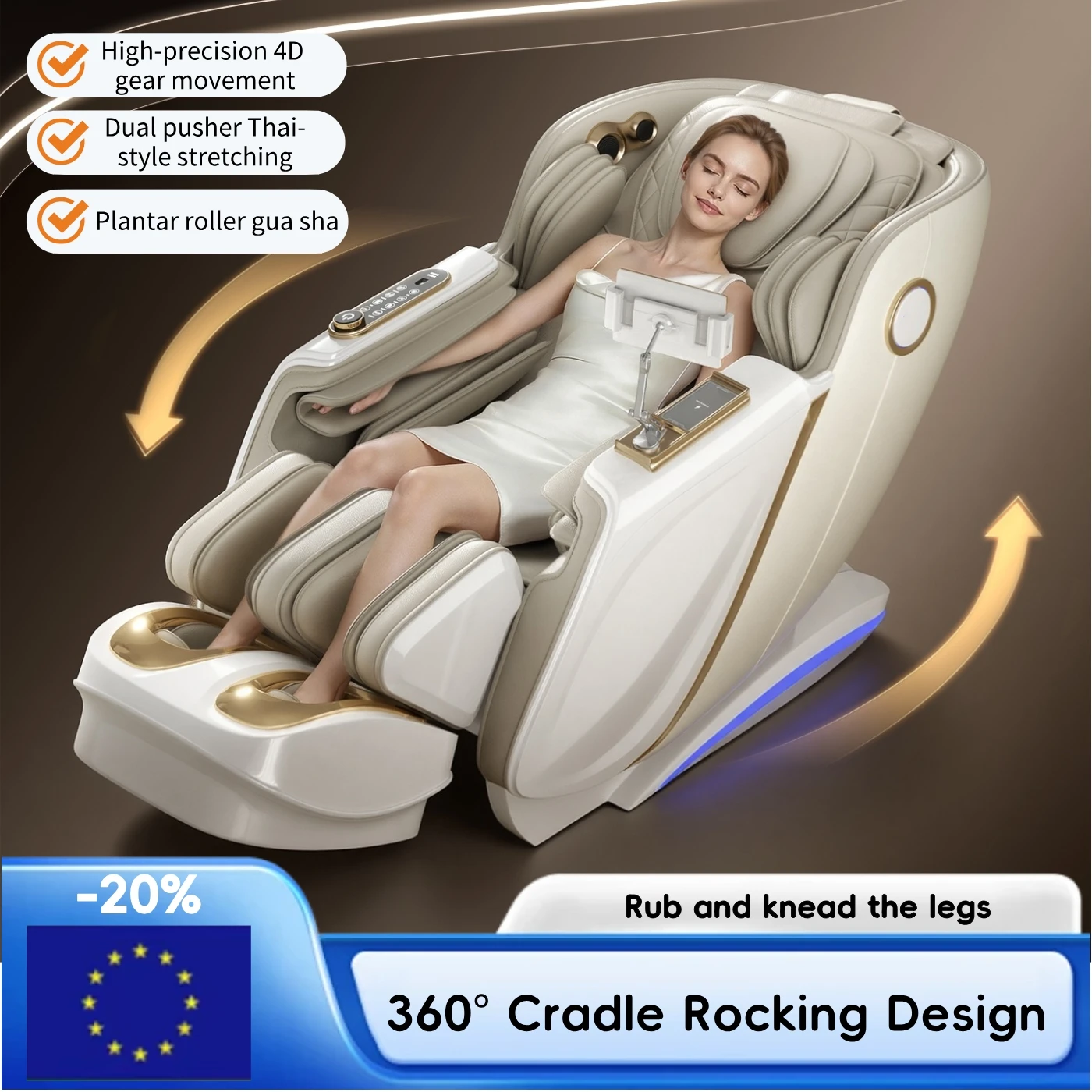 4D Gear Movement Massage Chair 360° Cradle Swing Design Full Body Airbag Wrapped Multi-Functional Calf Roller Leisure Sofa