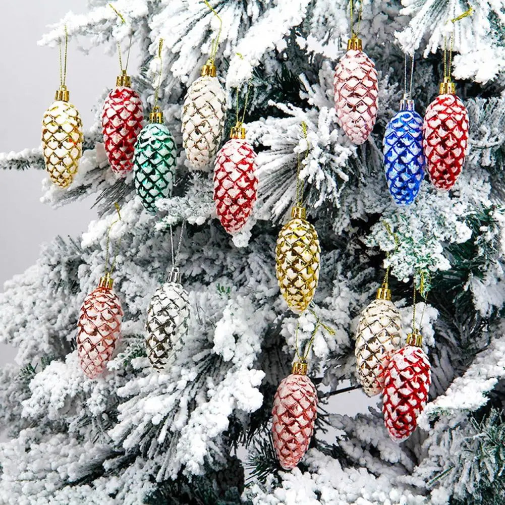 5Pcs Christmas Plastic Pine Cone Xmas Colorful Glitter Pine Cone Pendant Christmas Tree Hanging Decoration Home Decoration