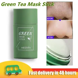 Chá verde profunda limpeza lama máscara, vara, controle de óleo, hidratante, encolher poros, cravo, acne, cuidados com a pele facial, sólido, rosto