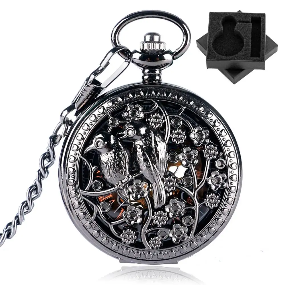 

Мужские винтажные механические карманные часы с ручным заводом, черные двойные сорочки, брелок-цепочка Half Hunter, кулон, свадебные часы, подарок