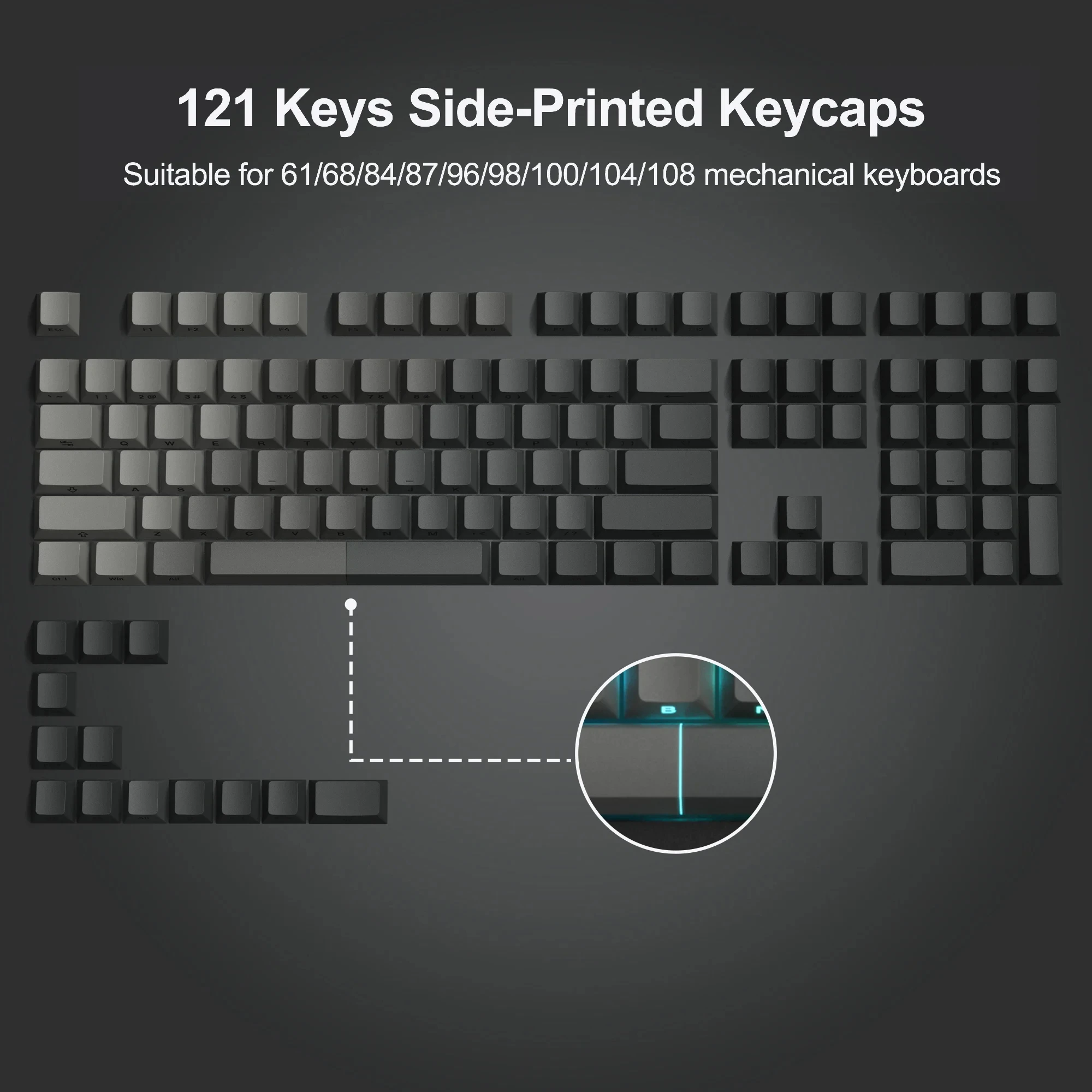 121 Sleutel Polar Day Double Shot Pbt Keycaps Cherry Profile Side Print Rgb Backlit Keycaps Voor Cherry Gateron Mx Switch Keyboard