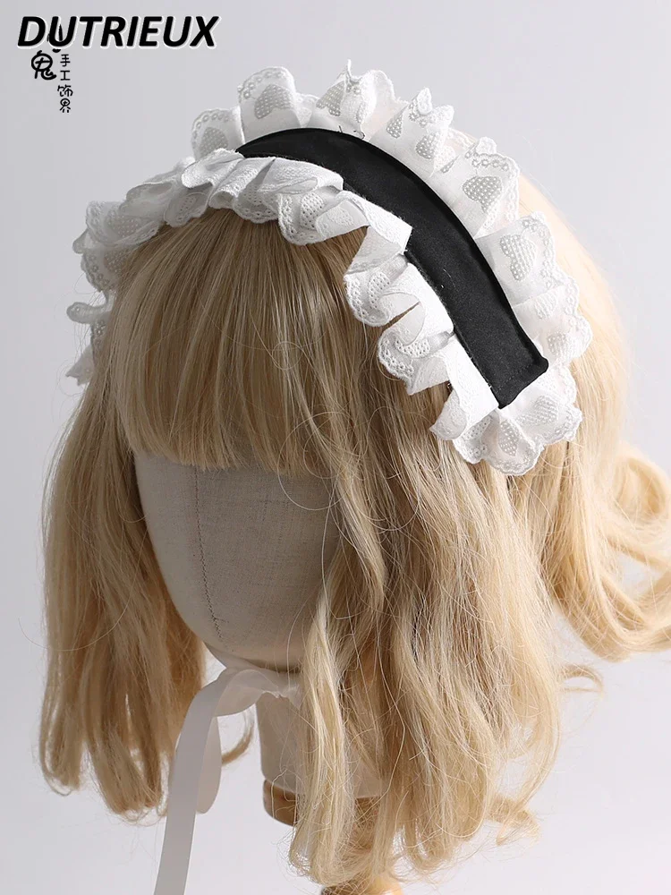 Japanese Doll Sense Maid Headdress for Women Sweet Cute Lace Stitching Hair Band Girly Lolita Hair Band Clips Hair Accessories