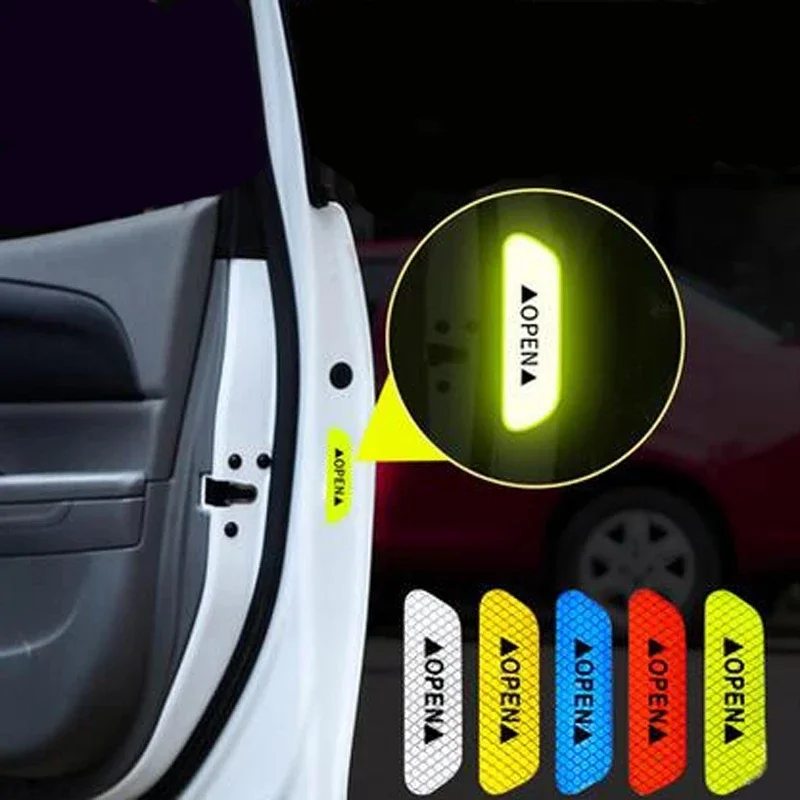 4Pcs/Set Car OPEN Reflective Tape Warning Mark Reflective Open Notice Bicycle Accessories Exterior Car Door Stickers DIY