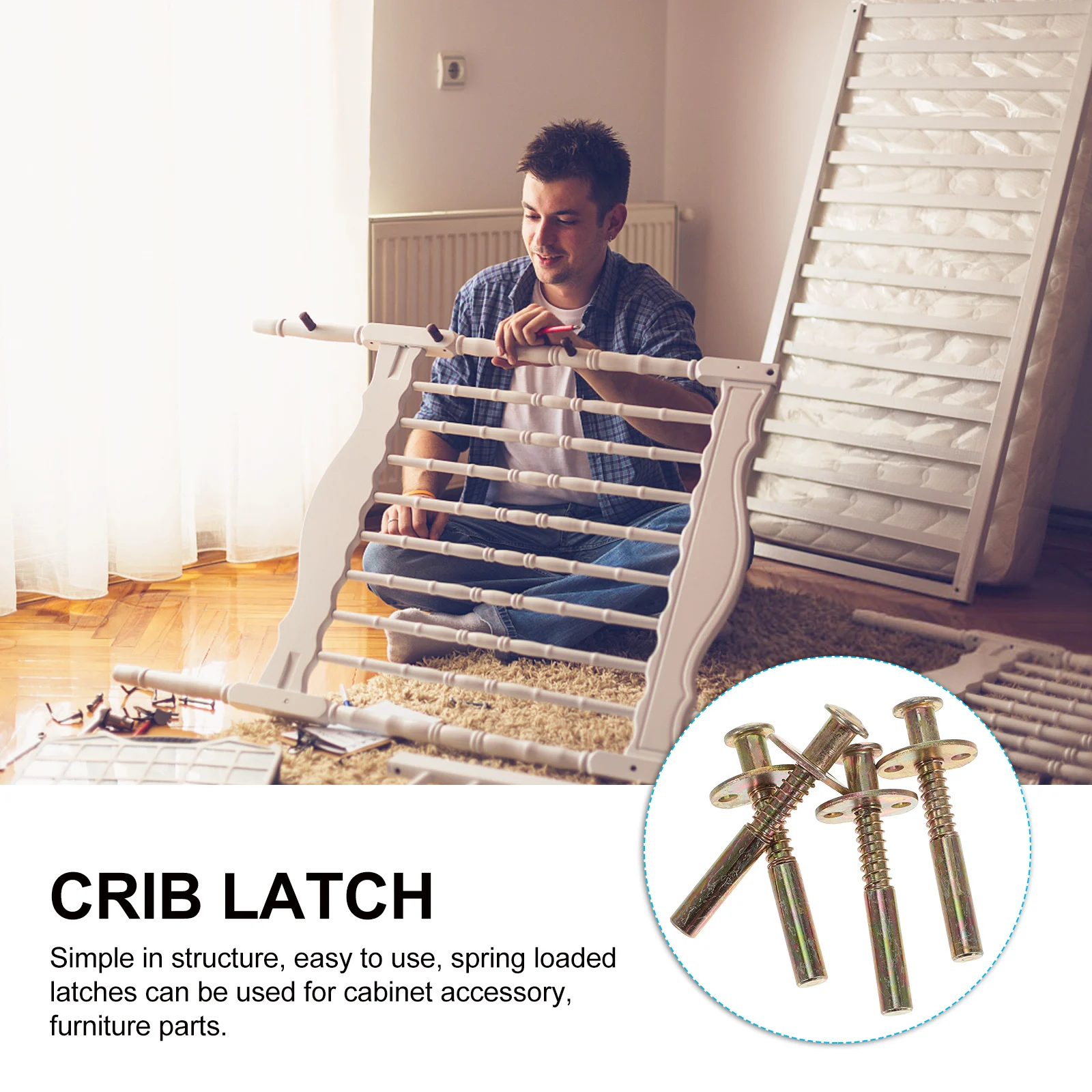 

4pcs Spring Loaded Plunger Latches Durable Metal Baby Crib Bed Fasteners Long Service Life Door Hardware Furniture Accessories