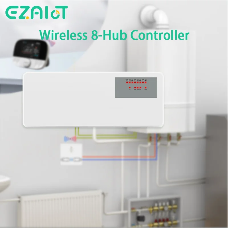 8 Hub Central Controller for Wireless Thermostat 8 Sub-chamber System Electric Valve Control Box for Gas Boiler Heating