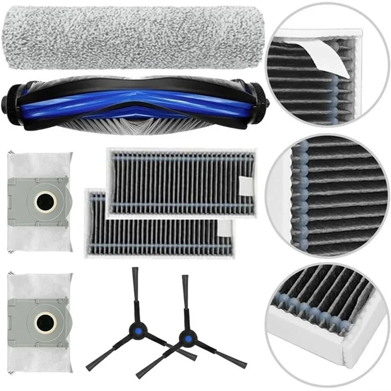 فرشاة الأسطوانة الرئيسية + مجموعة الأسطوانة لـ Ecovacs X8 PRO/X8 PRO OMNI/X8 PRO PLUS فلتر HEPA كيس الغبار فرشاة جانبية أجزاء المكنسة-A77G